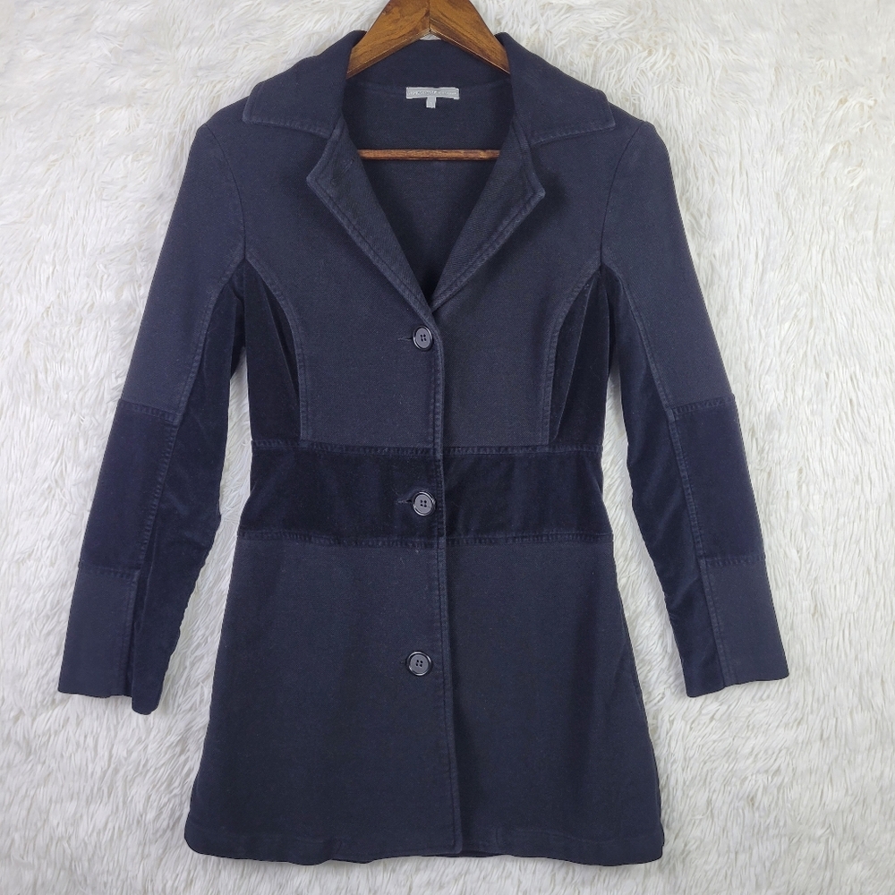 James Perse Womens Sz 1/S Black Twill Cotton Jacket Velvet Contrast Contemporary